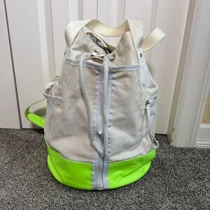 Lululemon Rally Backpack White Neon Green Drawstring Bucket Bag Athletic Gym